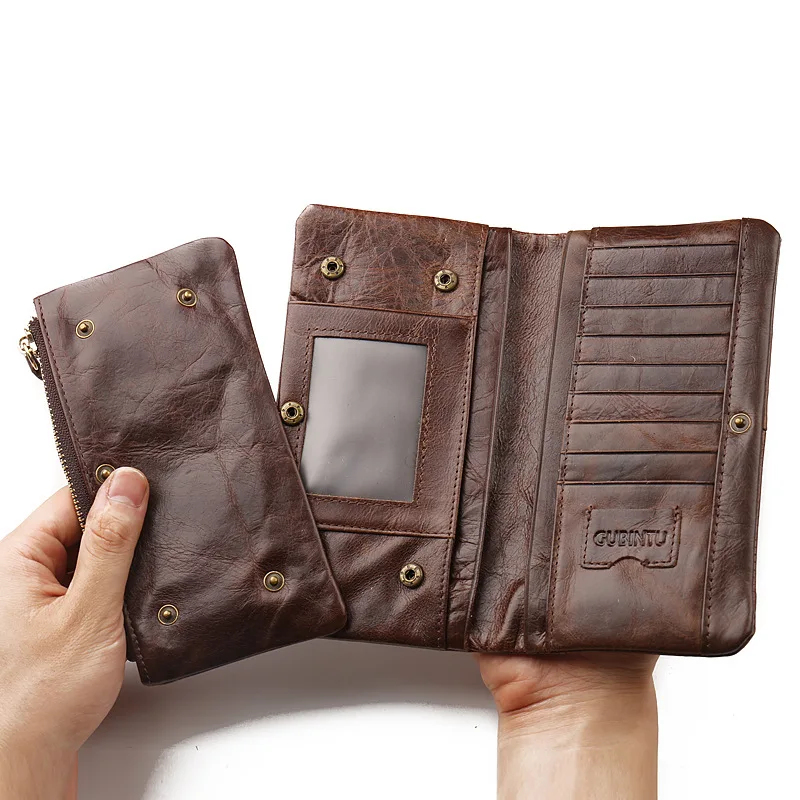 100% мужской кошелек из воловьей кожи со съемной сумкой для мобильного телефона