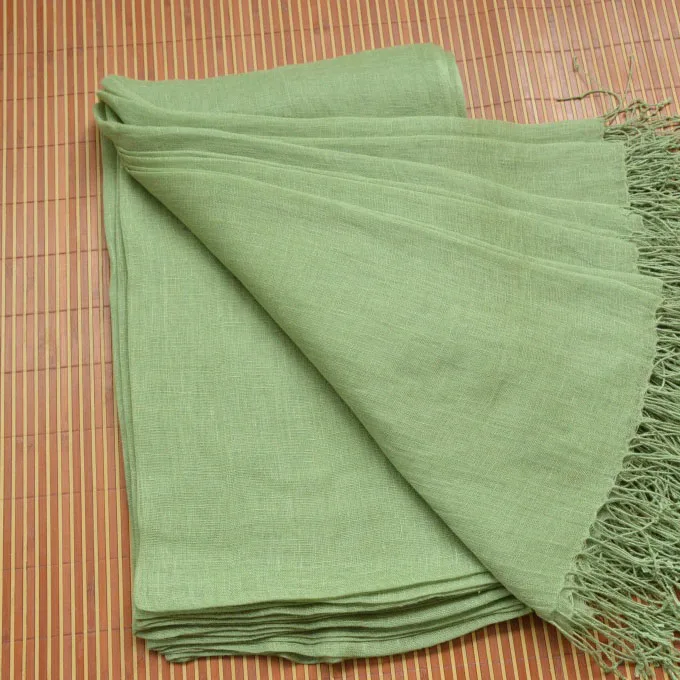 Grass green Модный мягкий Однотонный женский шарф из льна и льна с кисточками, летняя Солнцезащитная длинная шаль для путешествий, элегантный хиджаб, женский платок M290 - Цвет: Grass green