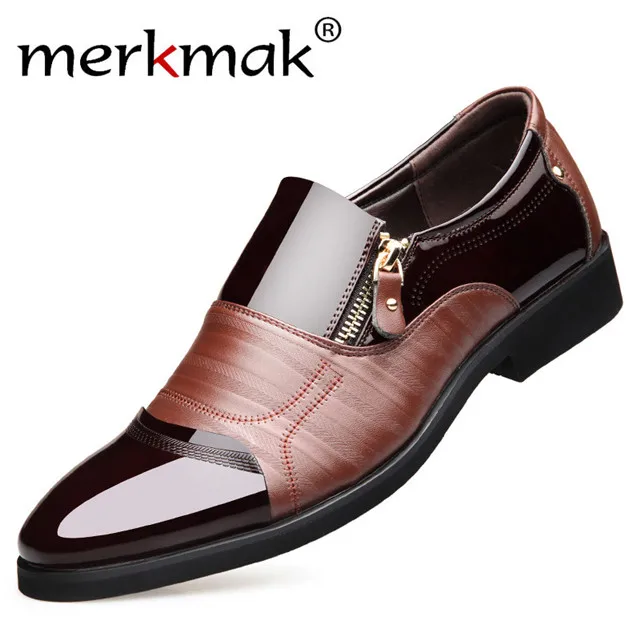 Brown Shoes Merkmak/мужские лоферы; Новинка; модные оксфорды; деловая Мужская обувь; Высококачественная мягкая повседневная мужская обувь на плоской подошве; дышащая обувь на молнии - Цвет: Brown Shoes