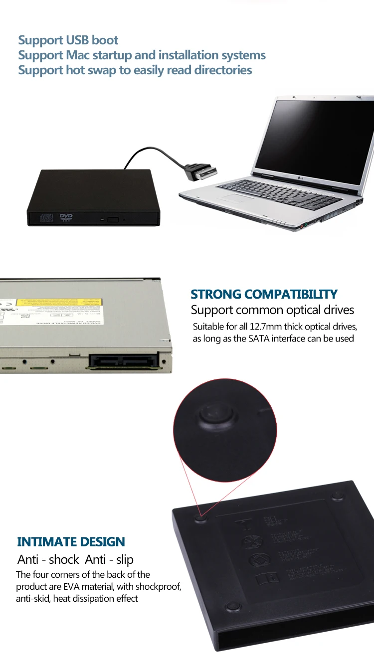 9,5 мм USB 2,0 SATA Внешний привод DVD CD DVD-Rom Чехол Коробка привода для ноутбука внешний портативный жесткий диск HDD корпус