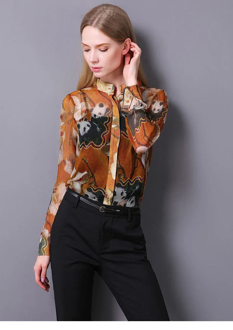 100% шелковая шифоновая рубашка женская из шелка тутового шелкопряда с цветочным