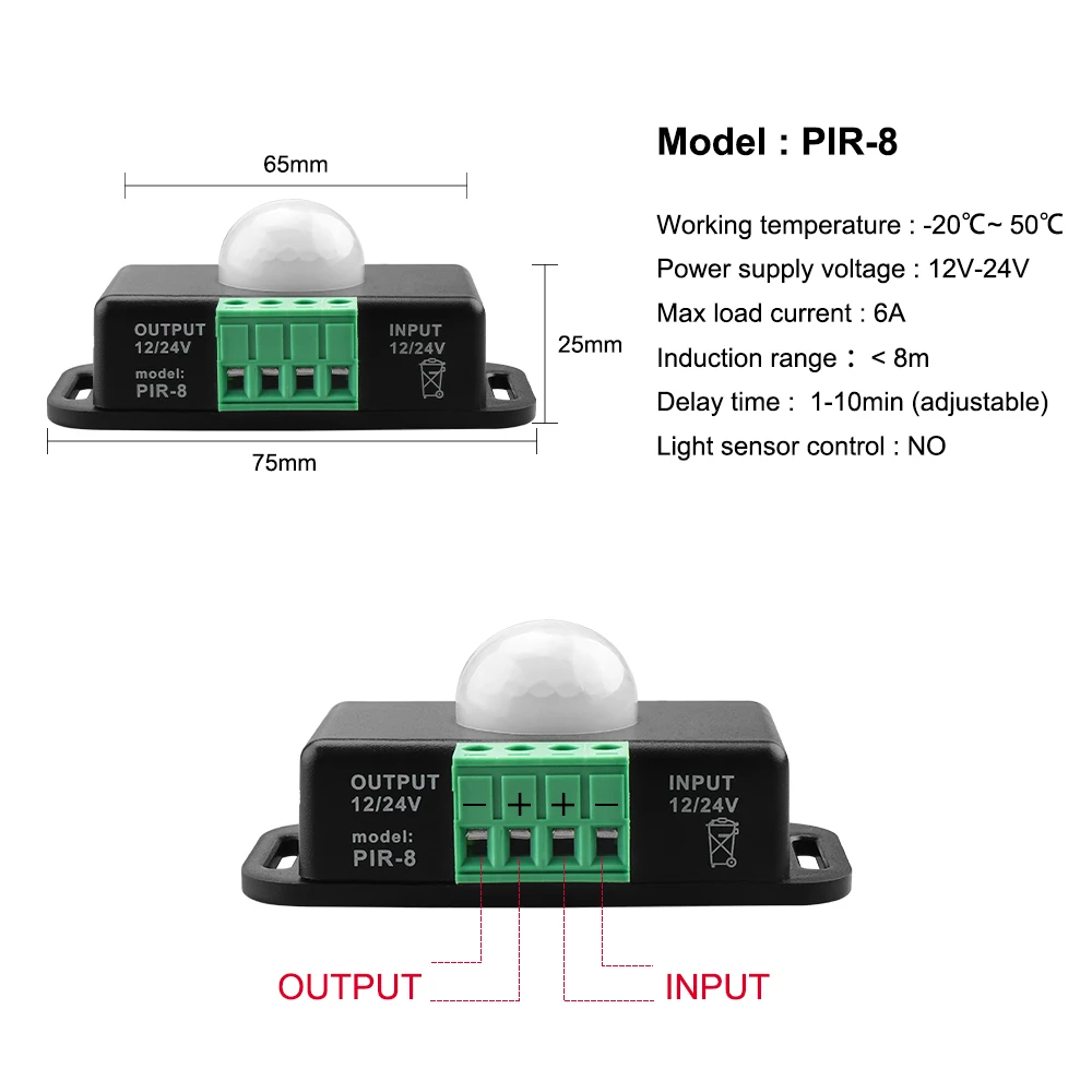 DC12-24V PIR датчик движения контроллер Автоматический Инфракрасный датчик переключатель для Светодиодный светильник 5050 3528 2835