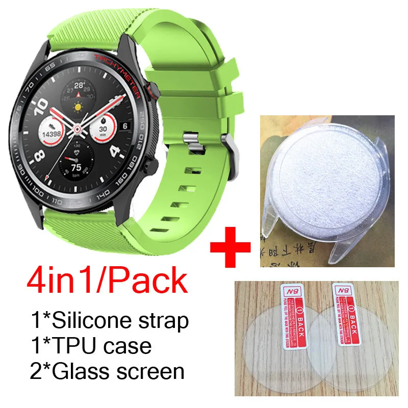 green-clear 4в1/упаковка силиконовых полос для huawei Honor watch Magic Dream ремешок ТПУ чехлы оболочка мягкий браслет для часов+ стекло Защита экрана - Цвет: green-clear