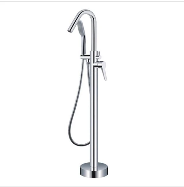 

Free standing Floor Mounted Bath Tub Filler Faucet with Handshower in Chrome 001