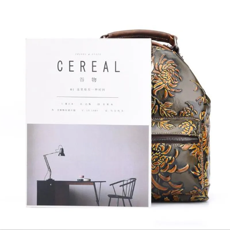 Женский вместительный рюкзак из коровьей кожи с трехмерным тиснением|Женские