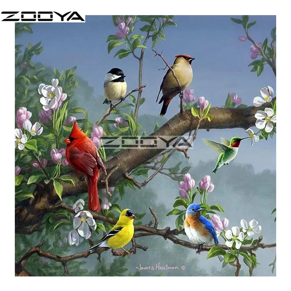 ZOOYA Алмазная вышивка 5D шесть птиц ветки цветы животные алмазная живопись