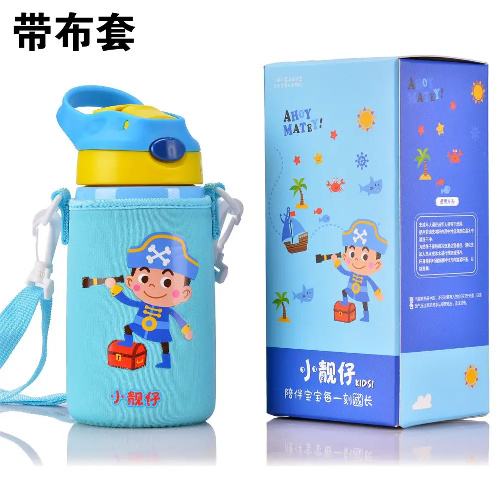 Light Blue with bag 400 мл Детская Бутылочка для воды для кормления, термобутылка из нержавеющей стали, BPA, Зимняя школьная переносной термос-бутылка - Цвет: Light Blue with bag