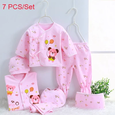 Pink02 7 PCS Лидер продаж! 7 шт./компл. хлопок Материал Одежда для новорожденных полный Наборы детской одежды: хлопковая Материал, одежда для малышей, для мальчиков и девочек, одежда для новорожденных - Цвет: Pink02 7 PCS