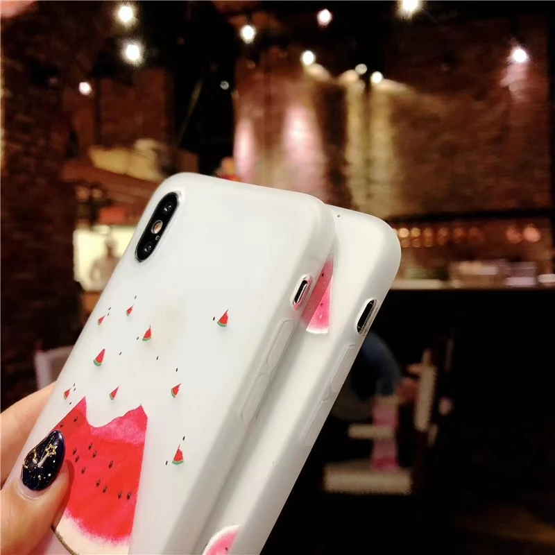 Moskado рельефный чехол для iPhone 6 6s 7 8 Plus X Модный милый мультяшный фрукт Арбуз Лимон