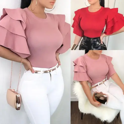 2018 Womens Short Sleeve Blouse Peplum Summer Tops Ladies Long Office Shirts Plus Size Ruffle Femme | Женская одежда