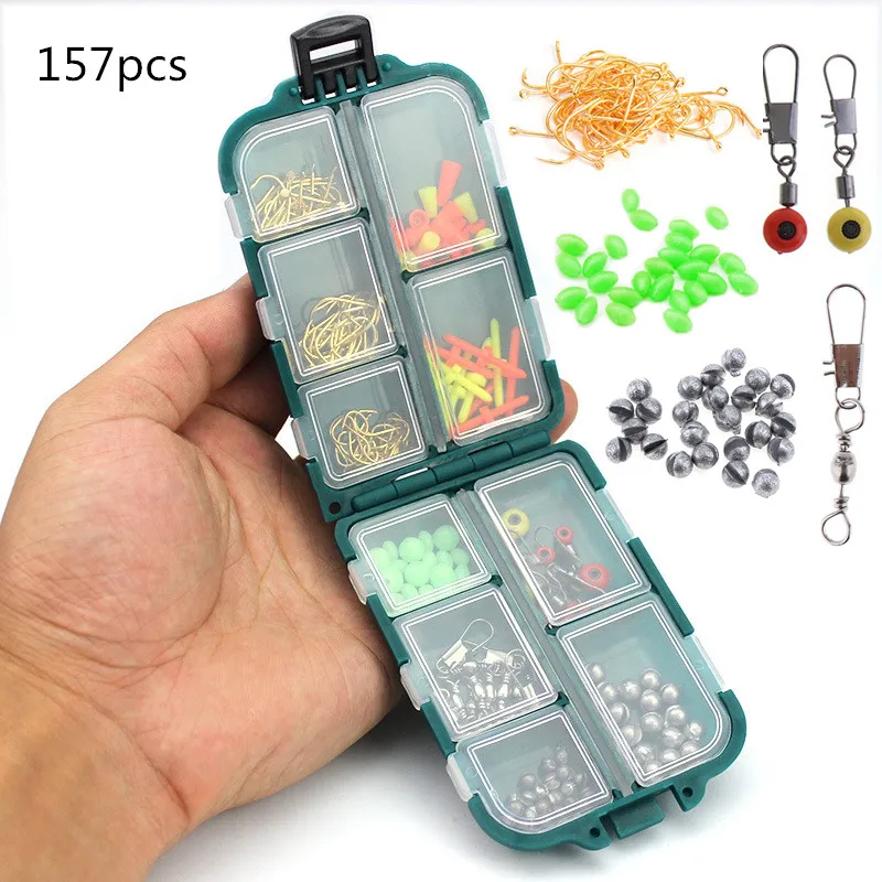 

157pcs/lot Fishing Accessories Kit Fishing Hooks Rolling Swivel Lead Drop Connector Luminous Fishing Beads with Tackle Box