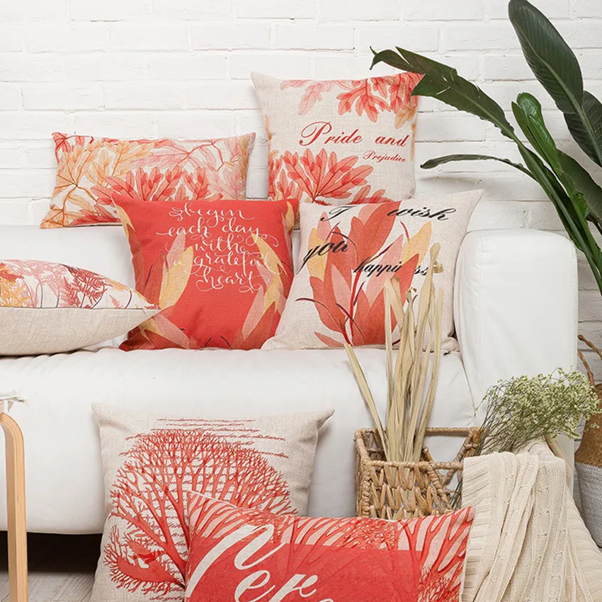 Красная льняная наволочка с цветочным рисунком цветочное растение