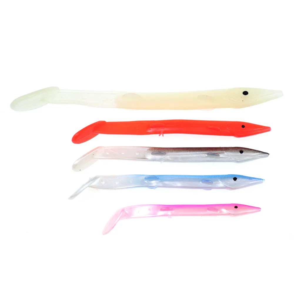 

10pcs Saltwater Fishing Small Eel Lure Bait Soft Platic Fish Lure with Eye for Sabiki Rig Lumo White Pink Green Red Color