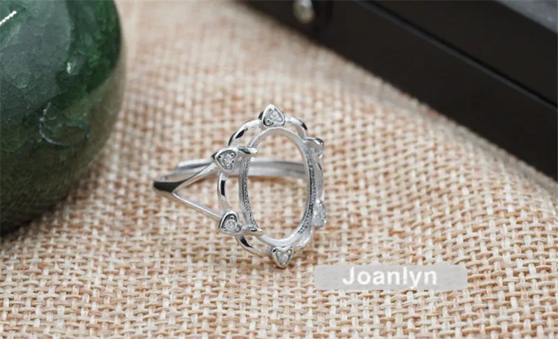Joanlyn Ring Setting for 10x14mm Oval Cabochons White Gold Plated 925 Silver Zircon Adjustable Band Blank JZ359 | Украшения и