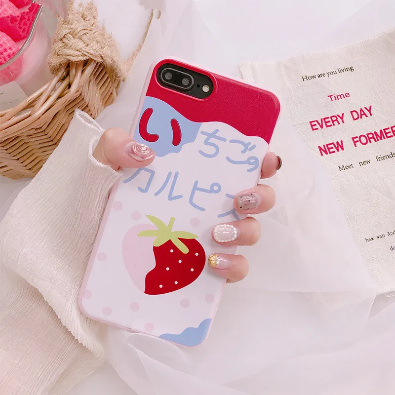 Kawaii японское клубничное молоко чехол для iPhone X 8 7 6 6S Plus Чехлы милый ТПУ Мягкий