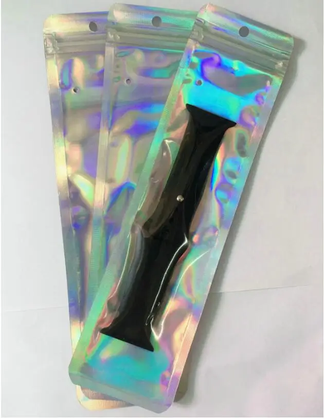 6x23cm empty bag 6*23 см Новейший алюминиевый лазерный мешочек для упаковки часов лазерные аксессуары сумки односторонние прозрачные цветные кости сумка на молнии сумки для часов - Цвет: 6x23cm empty bag