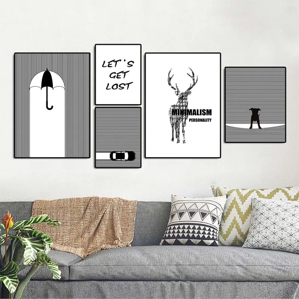 Vinsonloud Home Decoration Poster Prints Wall Art Canvas Spray Paintings Pictures Black and white line creative animals | Дом и сад
