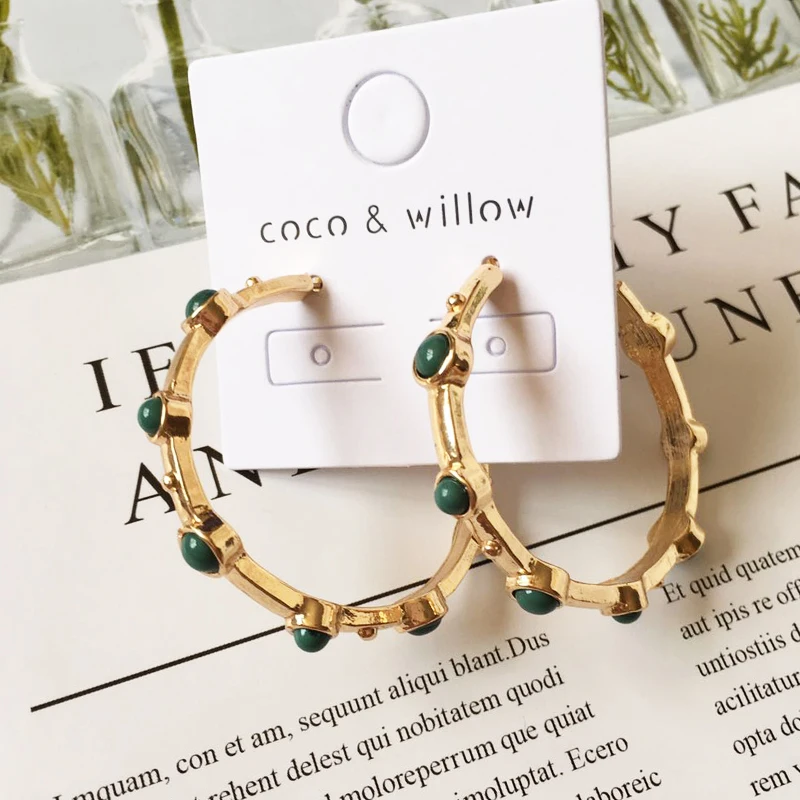 Coco & willow зеленый бисер детали массивные серьги-кольца классические серьги