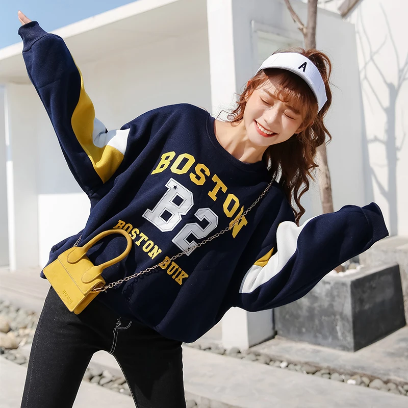 2019 New Sweatshirt Thickening Plus Velvet Female Korean Version of the Letter Set Head Print Oversize Lazy Coat | Женская одежда