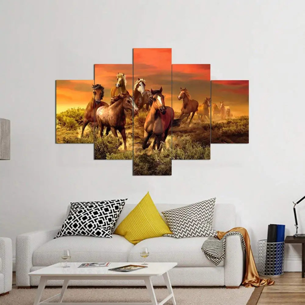 Постер HD печатная картина холст печать домашний Декор 5 панелей лес бег лошадь