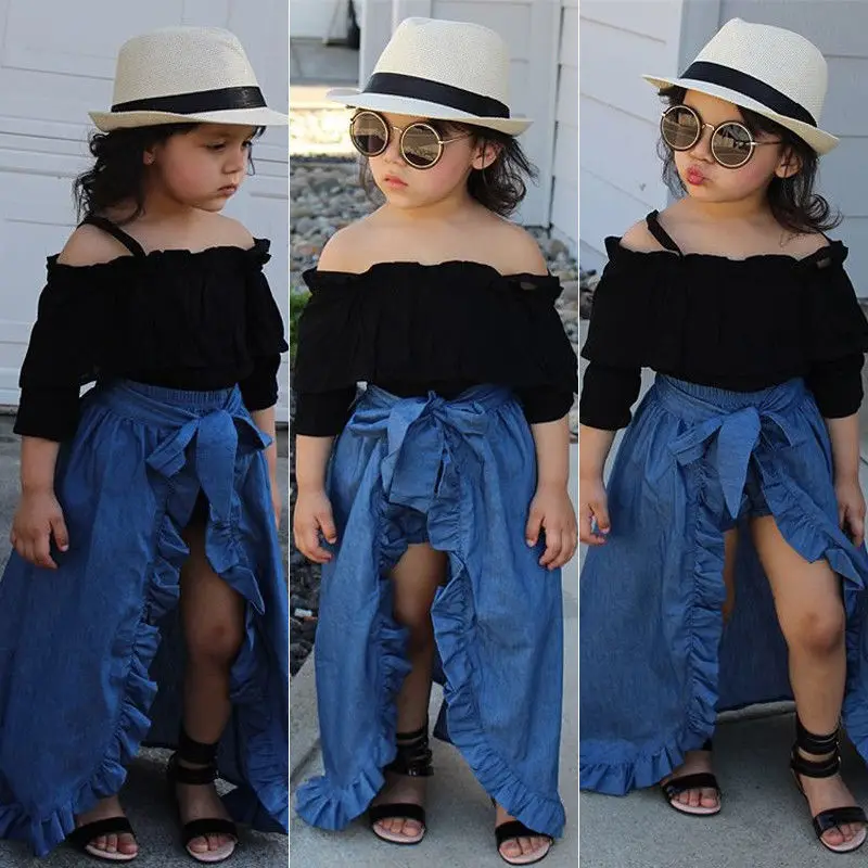 Комплект летней одежды Pudcoco для маленьких девочек топы с открытыми плечами и