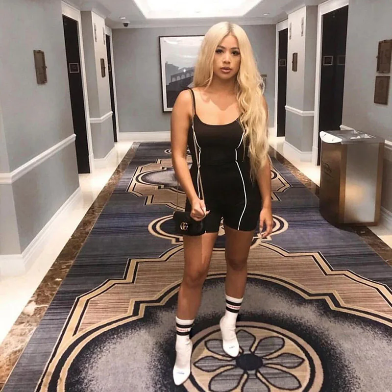 

Women Sleeveless Skinny Reflective Striped Backless Slim Jumpsuit for Summer Sport BMF88