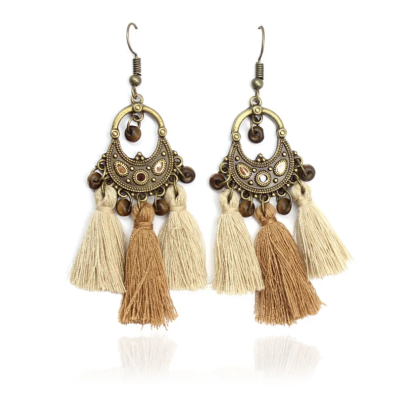 Retro Bohemian Punk Vintage Wood Bead Flower Earrings for Women New Long Drop Tassel Wedding Gifts | Украшения и аксессуары