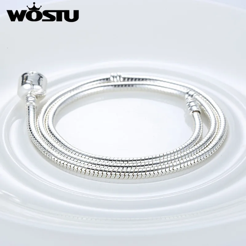 Hot Sale Authentic 45CM Silver Plated Snake Chain Necklace Fit Original Pendant Charms Beads For Women Fashion Jewelry | Украшения и