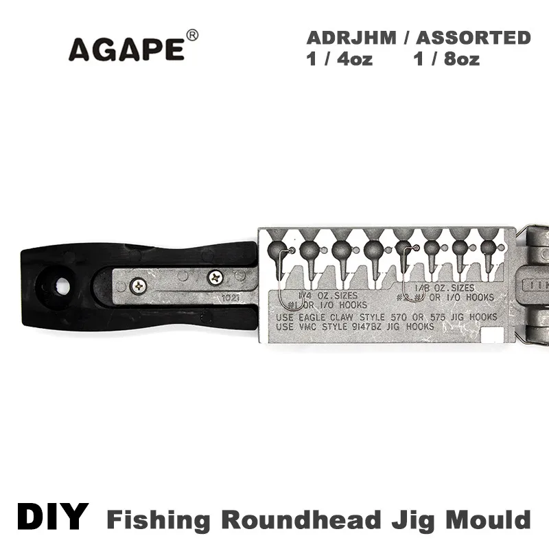 AGAPE Fishing Roundhead Jig Mould ADRJHM/ASSORTED COMBO 1/4oz(7g), 1/8oz(3.5g) 8 Cavities enlarge