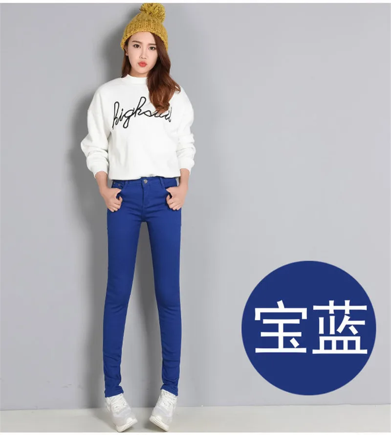 Royal blue Зимние женские джинсы с высокой талией, джинсы-скинни, теплые плотные джинсы для женщин, Mujer размера плюс, вельветовые брюки стрейч, Pantalon Femme - Цвет: Royal blue