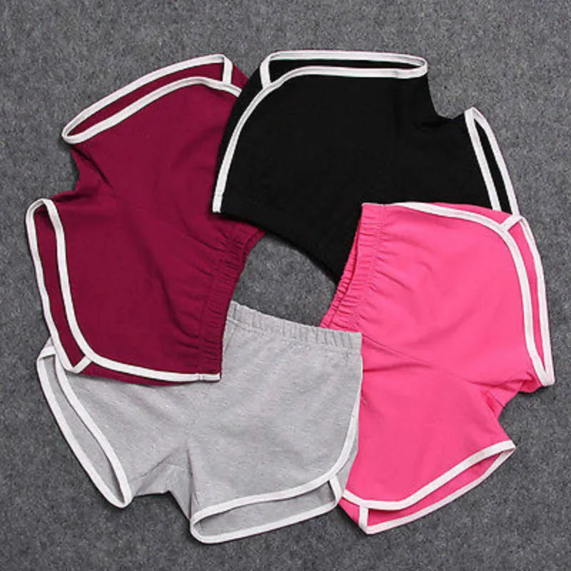 

Women Casual Loose Cotton Contrast Binding Side Split Elastic Waist Short Femme 4 color