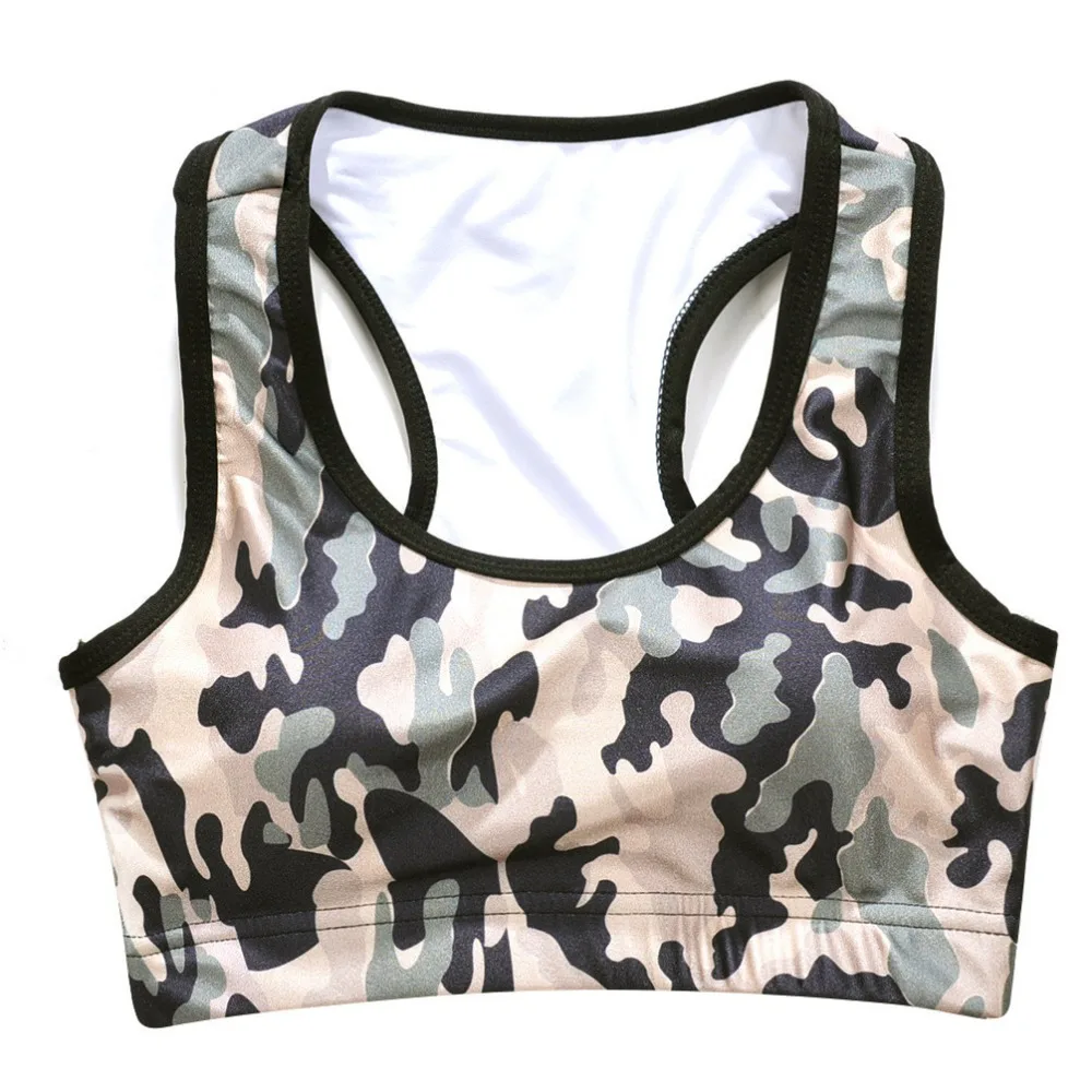 

Women Jungle Camouflage Print Fitness Short Vest Workout Wireless Underwear Seamless Stretch Tank Top Hiphop Soft Bras