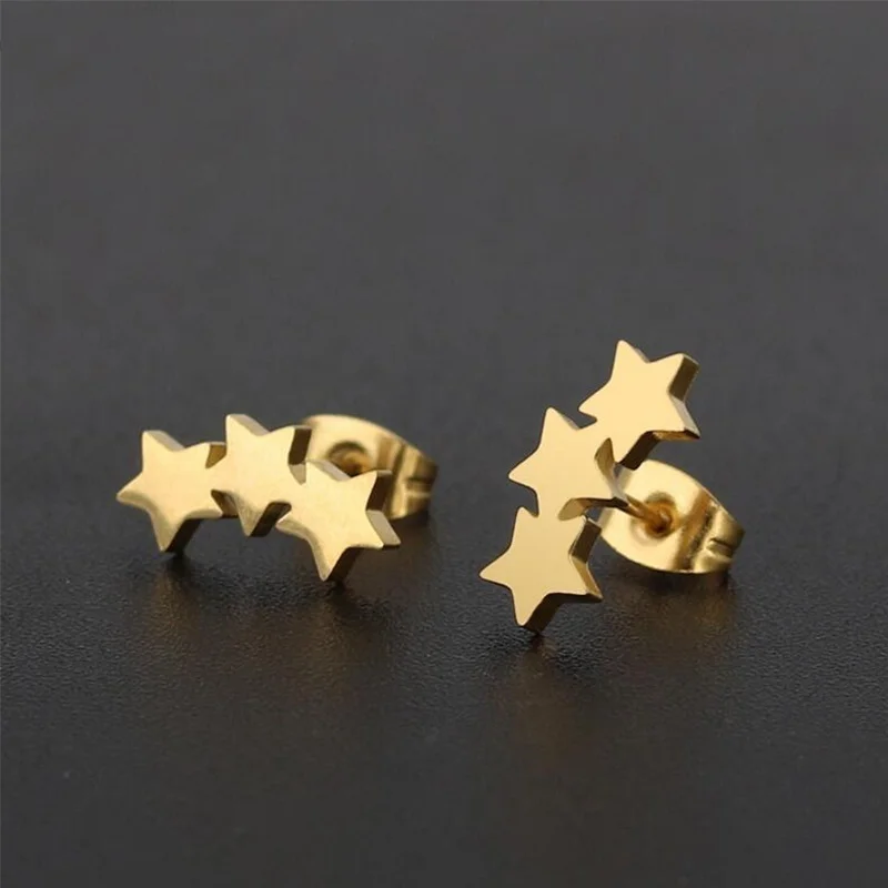 Классические серьги гвоздики с тройной звездой для женщин и девочек корейские