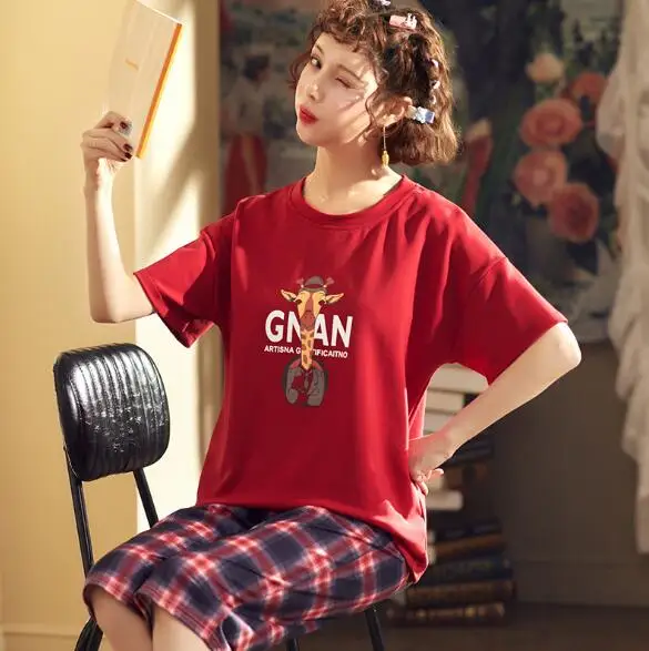

Fdfklak Lounge set cute girl's sleepwear pajamas short sleeve cotton pyjamas women new summer pijamas student's nightwear pijama