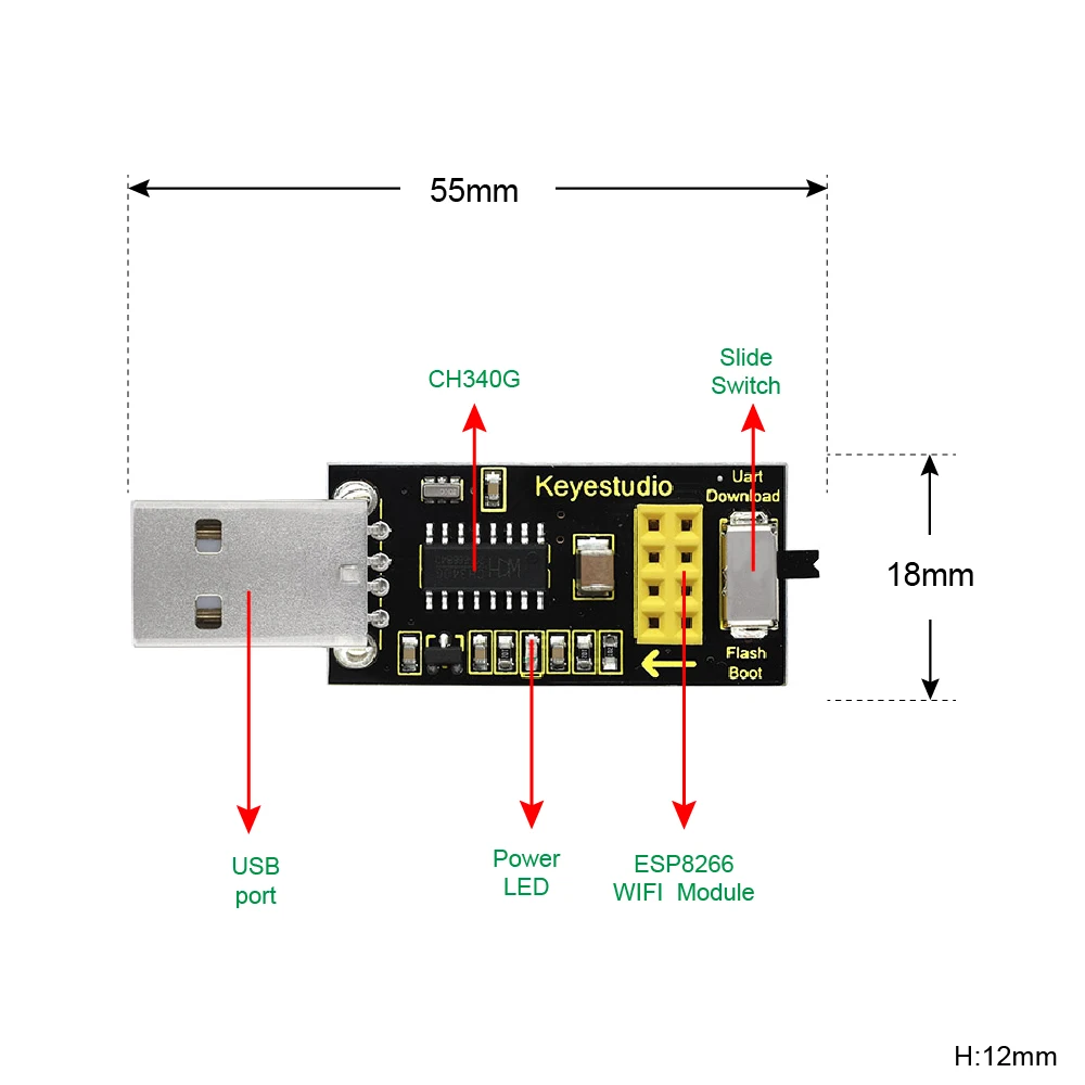 Модуль программатора KEYESTUDIO USB ESP 01S ESP8266 Серийный порт экран адаптер для