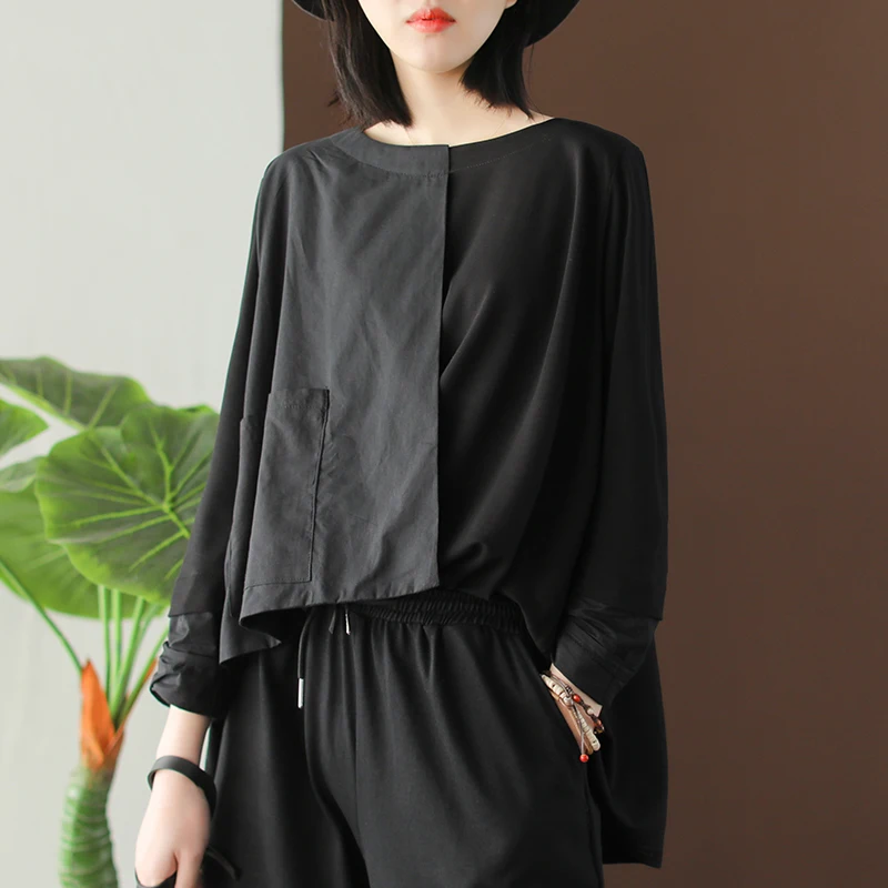 Женская свободная футболка с круглым вырезом Повседневный пуловер большого