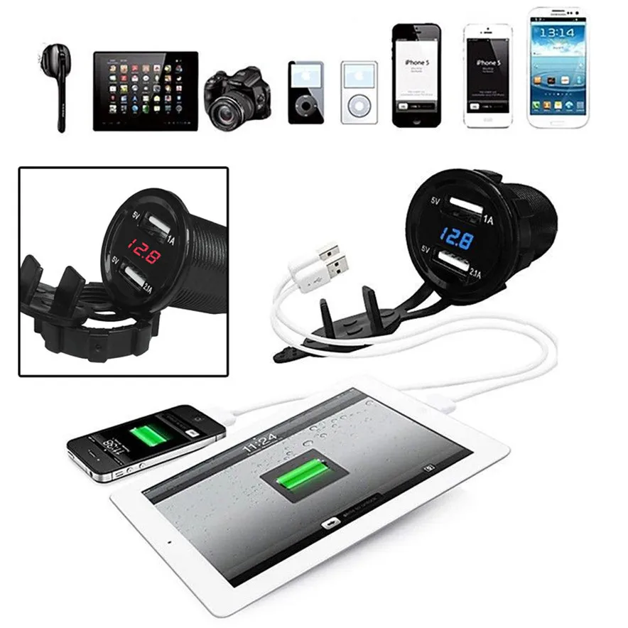 Франшиза 2018 Новинка Высокое качество 12В DC мотоцикл автомобиль 3.1A двойной USB LED