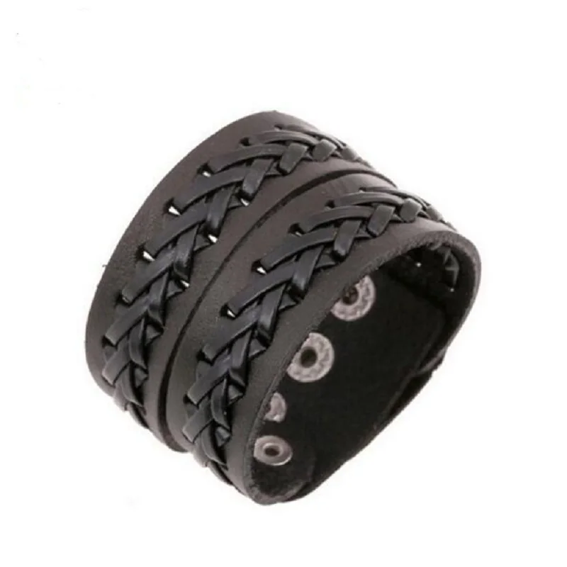 Новый Мода Плетеный Для мужчин браслеты двухслойные пряжки широкий кожаный