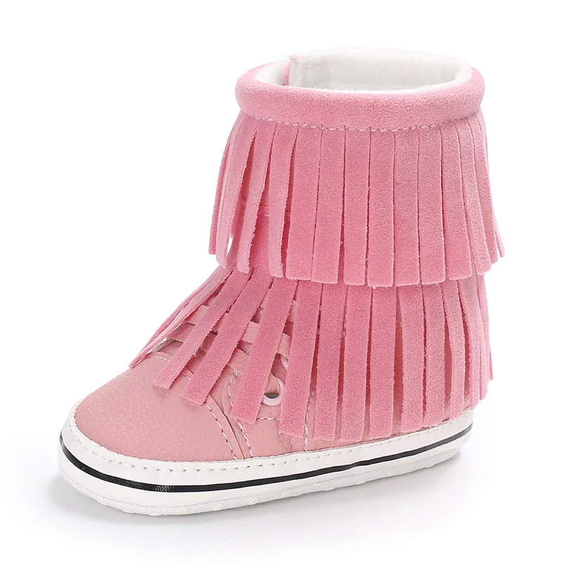 

Fashion double fringe toddler baby boots warm pu leather winter baby moccasins for boys and girls 7 colors soft sole shoes
