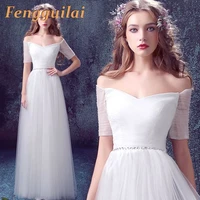 fengguilai top quality white long mesh sleeve elegant dress evening party lace fashion dress