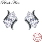 BLACK AWN 100% подлинное серебро 925 пробы, ювелирное изделие в форме сердца, Черный шпинель, милые серьги-гвоздики для помолвки для женщин, T109