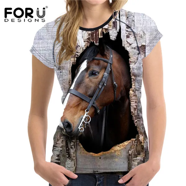 FORUDESIGNS/3D Crazy Horse Женская футболка Летняя Повседневная Женская короткий рукав футболки с животным принтом Женская Удобная футболка - Цвет: C0351BV