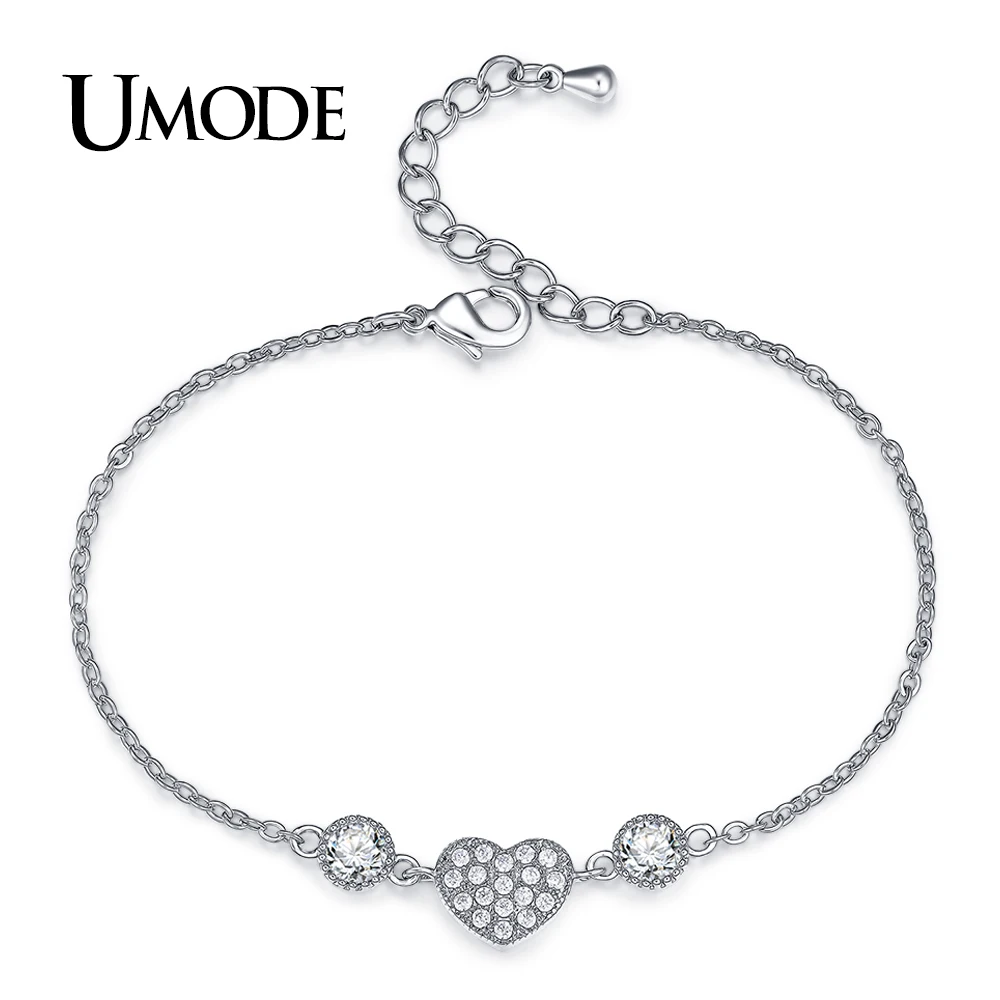 UMODE браслет в форме сердца, цепочка, браслеты для женщин, циркониевый браслет, модные украшения, подарки, аксессуары, бижутерия UB0119B