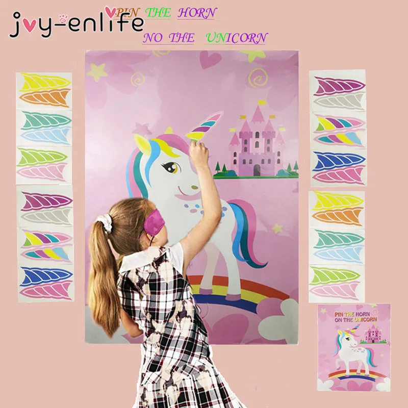 

Unicorn Party Game Pin The Horn On The Unicorn 72x54cm Paper Wall Stickers Home Decoration Unicorn Birthday Party Supplies
