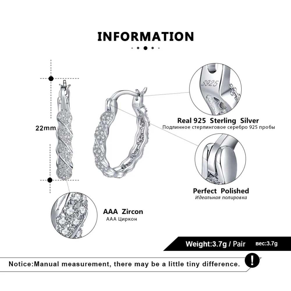 ORSA JEWELS Аутентичные 925 пробы серебряные серьги-кольца для женщин AAA кубический циркон круглые серьги модные ювелирные изделия подарок SE81