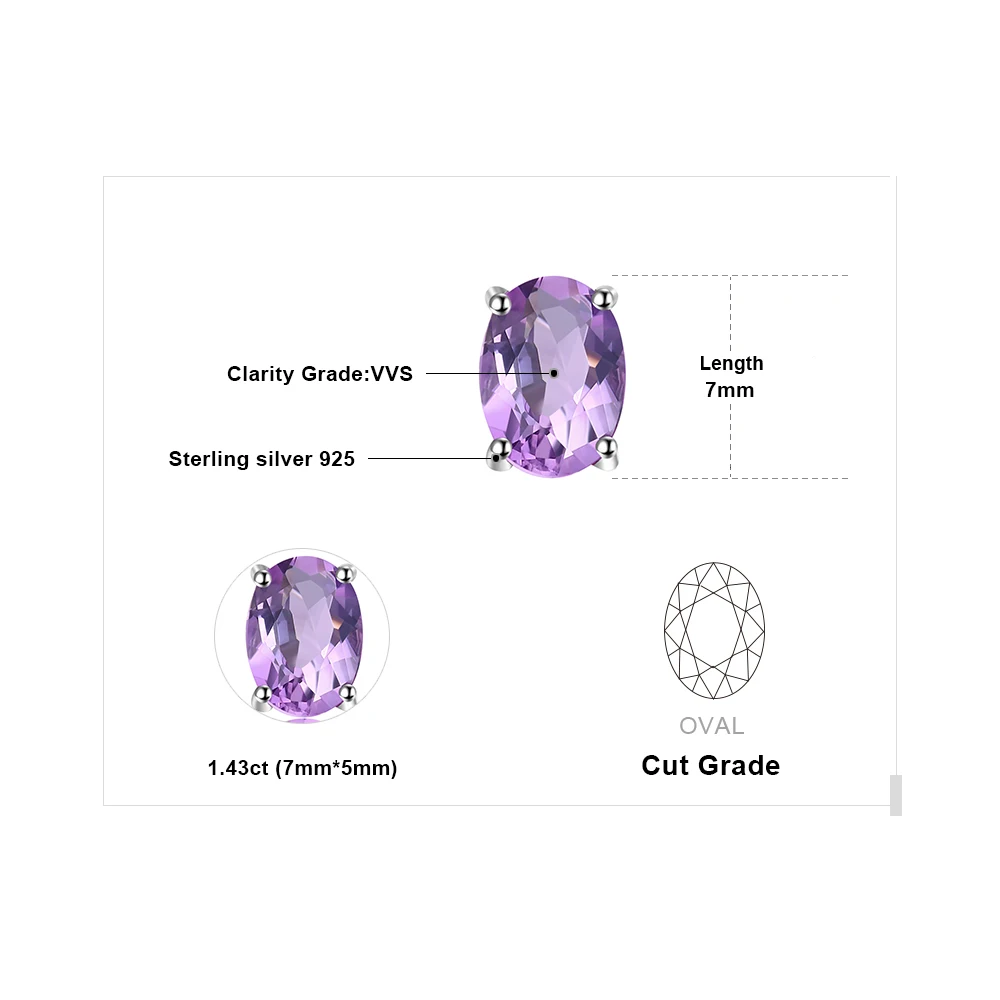 Jewelrypalace Овальный 1.4ct Природные Фиолетовый аметист камень Серьги-гвоздики Чистая стерлингового серебра 925 новинка года Для женщин ювелирные изделия