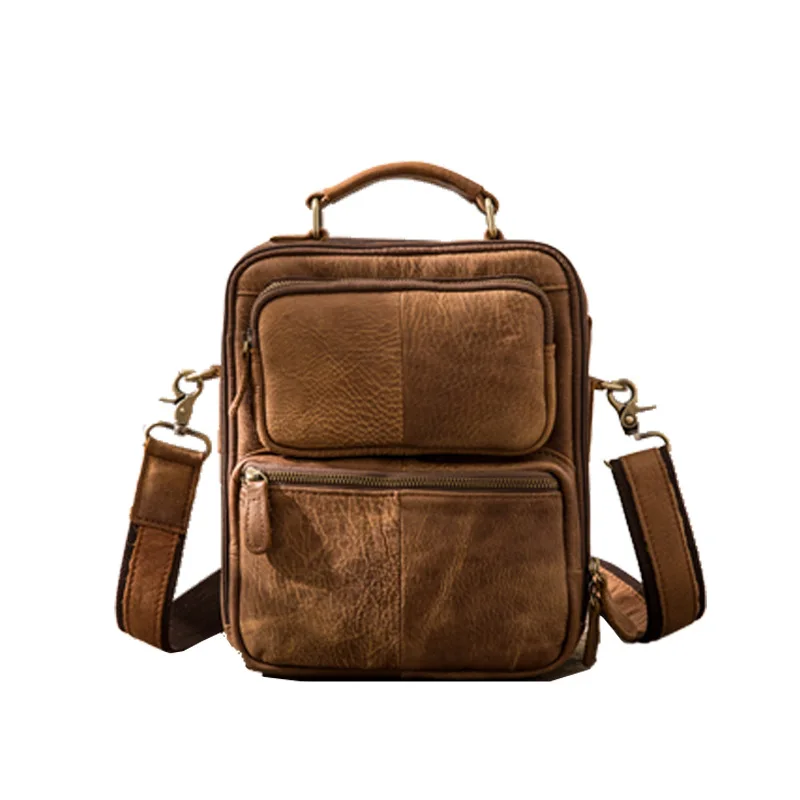 2018 Новая Коричневая мужская сумка через плечо из натуральной кожи с ручкой