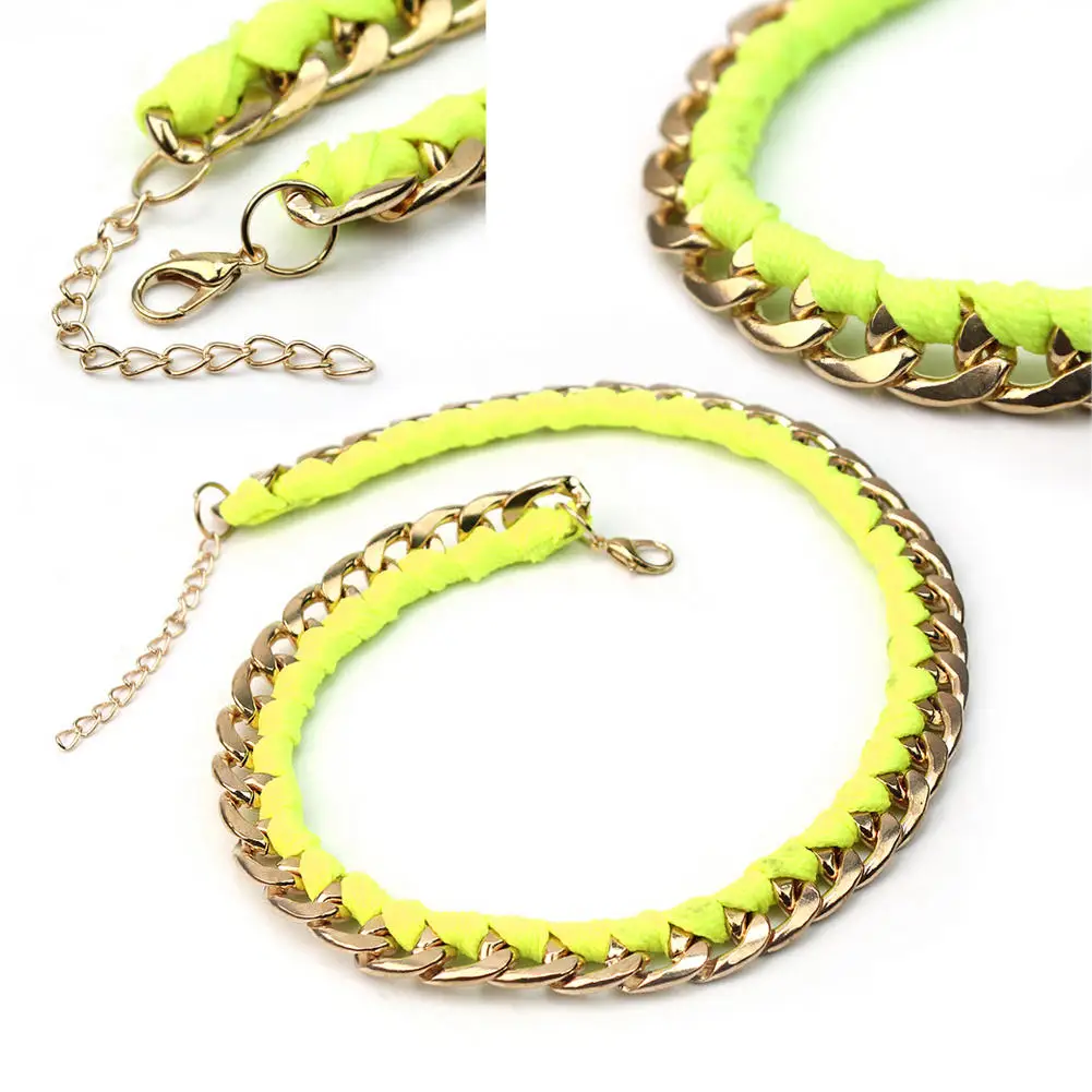 Refaxi Благородный Довольно Чисто Ручной Вязки Веревка Ожерелье Glow Неон