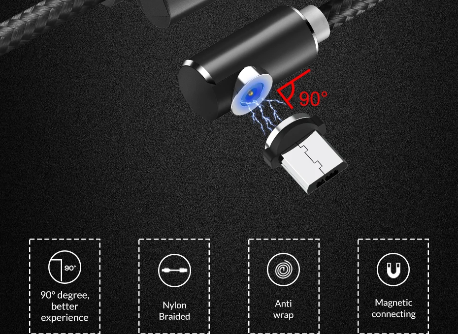TOPK светодиодный магнитный USB кабель 2.4A Быстрая зарядка Micro USB кабель для samsung Xiaomi huawei мобильный телефон зарядный кабель