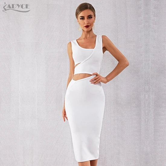 ADYCE новое летнее женское белое Клубное Бандажное платье Vestido черное сексуальное открытое облегающее платье без рукавов вечерние платья знаменитостей - Цвет: White